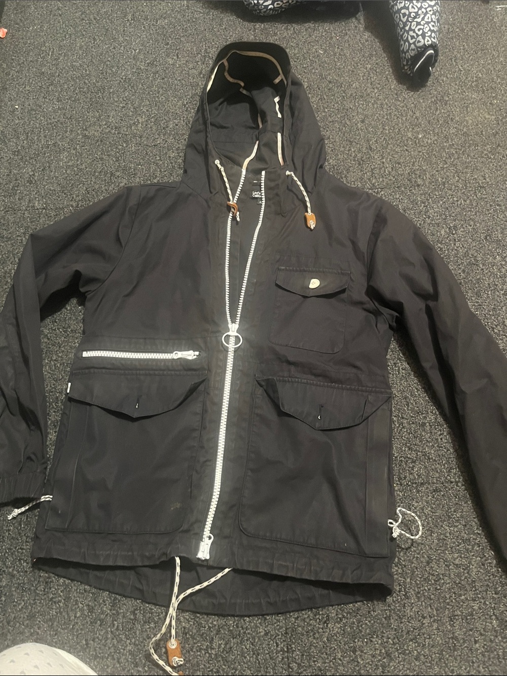 Levi's Black Hooded Windbreaker Jacket with White Zip Accents